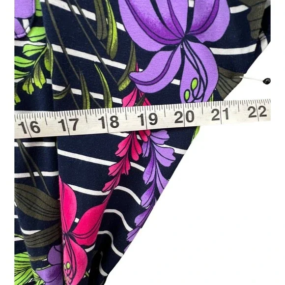 Lands End Floral Stripe T Shirt Dress Womens XL Navy Tropical Belted Modest - Picture 8 of 16